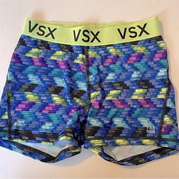 Victoria's Secret VSX Multi Color spandex Hot bootie Shorts lime green blue S - Picture 1 of 5